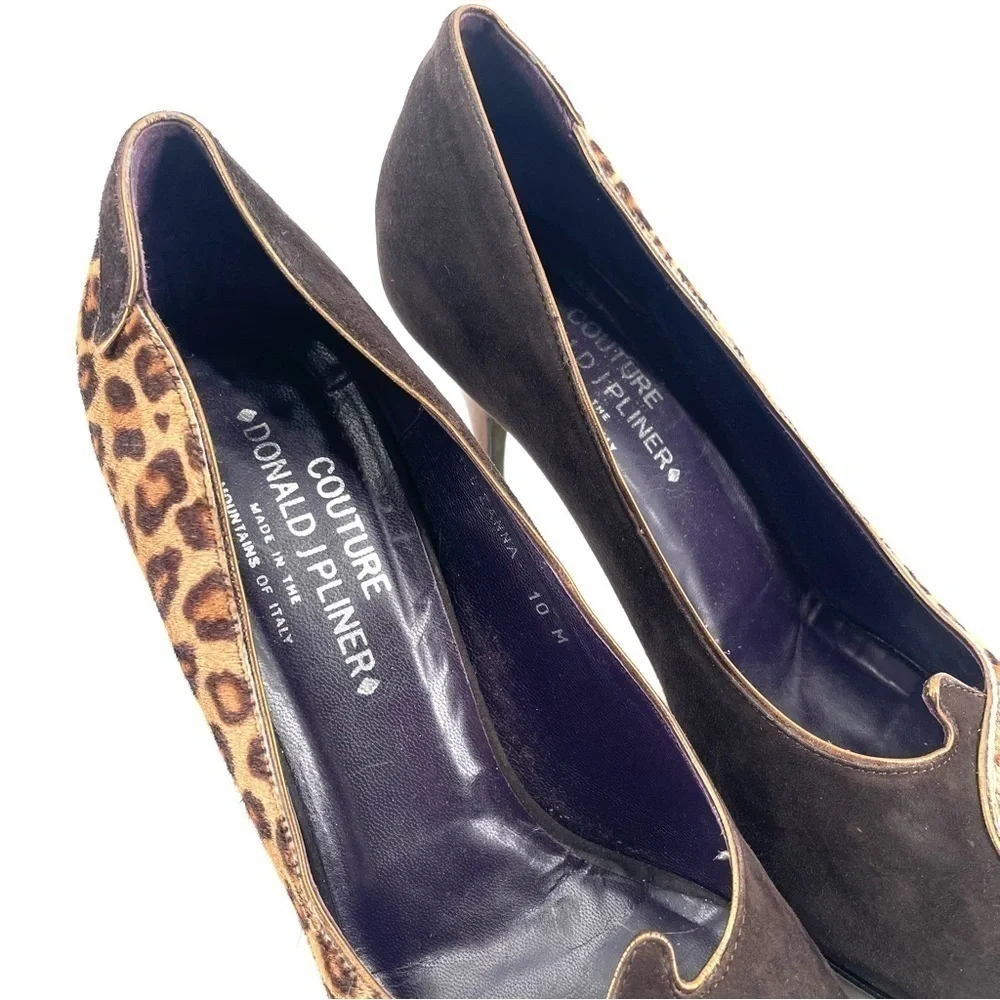 DONALD J PLINER Couture Brown Leopard Print Open Toe Heel Pumps